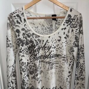 Harley Davison Long Sleeve Henley Shirt Womens M Sequin Embellished Cream Casual